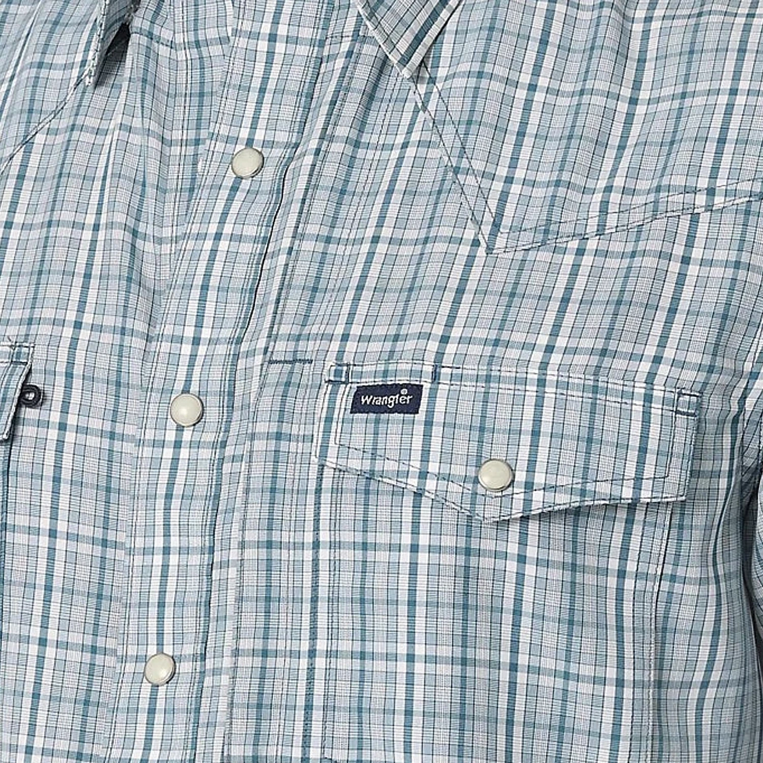 Wrangler Mens Teal Plaid Performance Snap Long Sleeve Shirt - Image 3