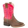 Roper Footwear Kids Oiled Brown Leather Vamp Pink Leather Shaft Cowgirl Boot