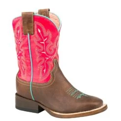 Roper Footwear Kids Oiled Brown Leather Vamp Pink Leather Shaft Cowgirl Boot