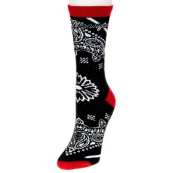 For Bare Feet Women's Black & Red Wrangler Bandana Crew Socks