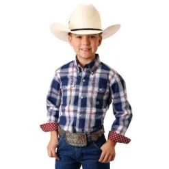 Roper Boy's Navy Plaid Button Shirt