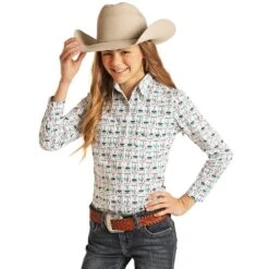 Girls Rough Stock Conversational Print Snap Shirt