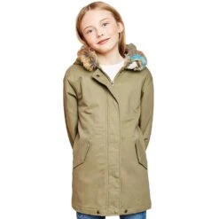 Hayden Girls Olive Cargo Jacket With Faux Fur Trim Hood