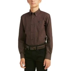 Ariat Boy's Merce Classic Long Sleeve Friar Brown Shirt