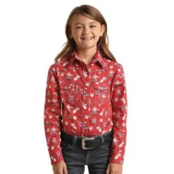 Panhandle Girl's Western Print Long Sleeve Snap Shirt