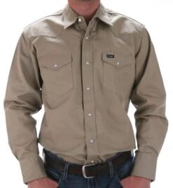 Wrangler Men's Khaki Snap Work Shirt
