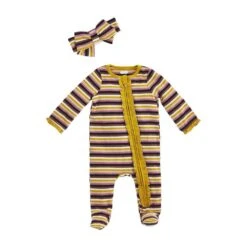 Mud Pie Girl's Striped Sleeper And Headband Set