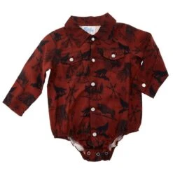 Shea Baby Boy's Long Sleeve Maroon Indian Pearl Snap Onesie
