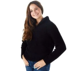 True Blue Women's Black Sherpa 1/2 Zip Sweater