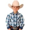 Roper Boy's Blue & Red Plaid Western Snap Long Sleeve Shirt