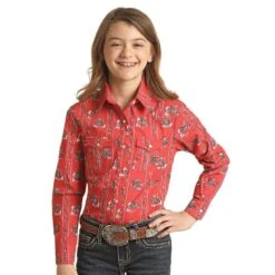 Panhandle Girls Long Sleeve Print Snap Shirt