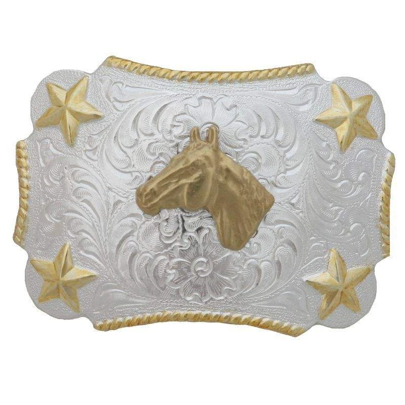 Kid's M&F Silver And Gold Horse Head Buckle
