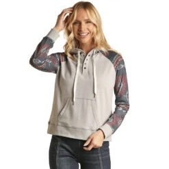 Rock & Roll Denim Women's Aztec Sleeves Snap Hoodie