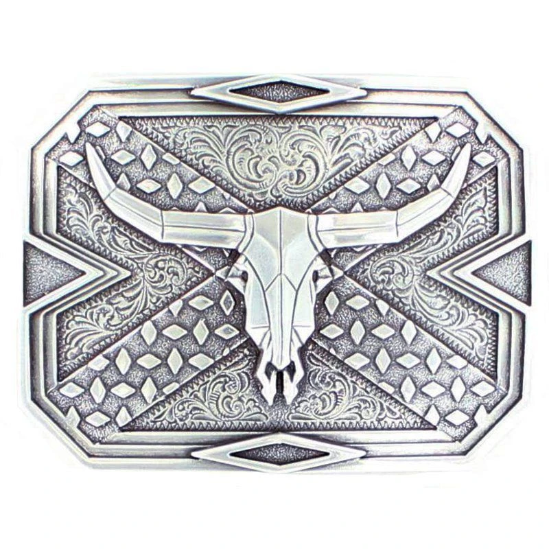M&F Square Plate Steer Skull Buckle