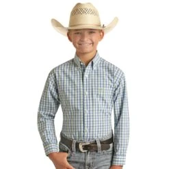 Panhandle Boy's Kelly Green Checker Print Button Down