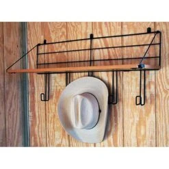 Apple Picker Wall Mount Wood Shelf W/5 Hooks