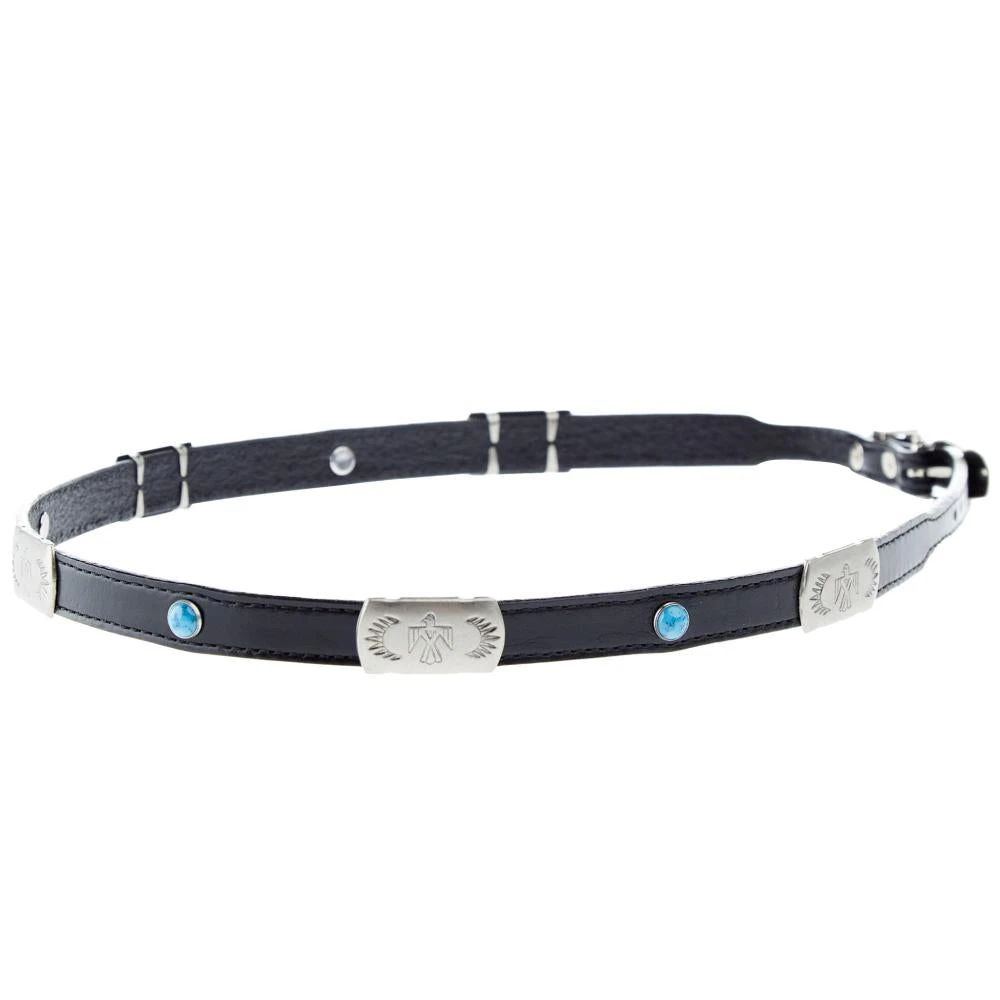 Austin Accent Inc. Black Leather Hat Band With Tbird And Turquoise Accent