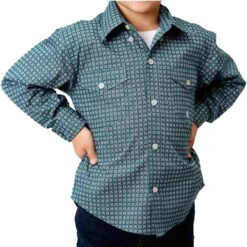 Roper Boy's Blue Print Button Down Shirt