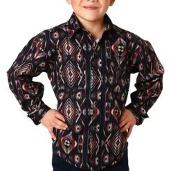 Roper Boy's Aztec Black Stripe Western Snap Shirt