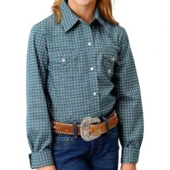 Roper Girl's Blue Print Western Snap Shirt