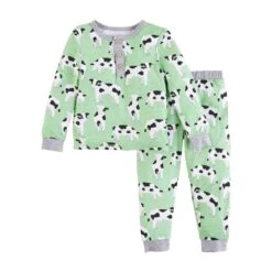 Mud Pie Green Cow Toddler Pajama Set