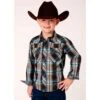 Roper Boys Brown Plaid Long Sleeve Western Snap Shirt