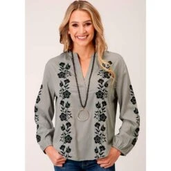 Roper Womens V Neck Embroidered Tunic