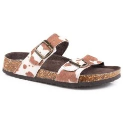 Roper Footwear Women's Jezebel Cow Print Hair On Hide Slide Sandal