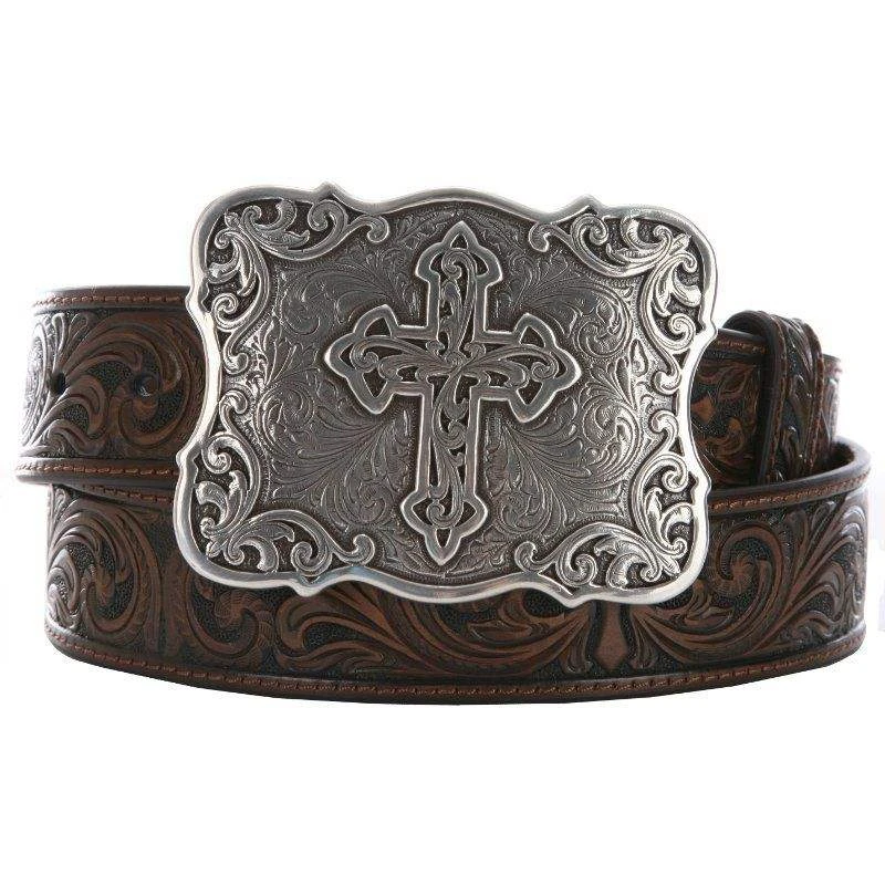 M&F Ladies Brown Embossed Cross Belt
