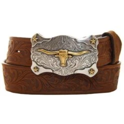 Boy's Tony Lama Brown Tooled Little Texas Belt
