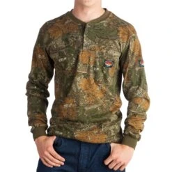 Rasco Fr Men's Camo Long Sleeve Flame Resistant FR Henley T-Shirt