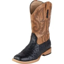 Roper Footwear Kid's Black Ostrich Print Cowboy Boots