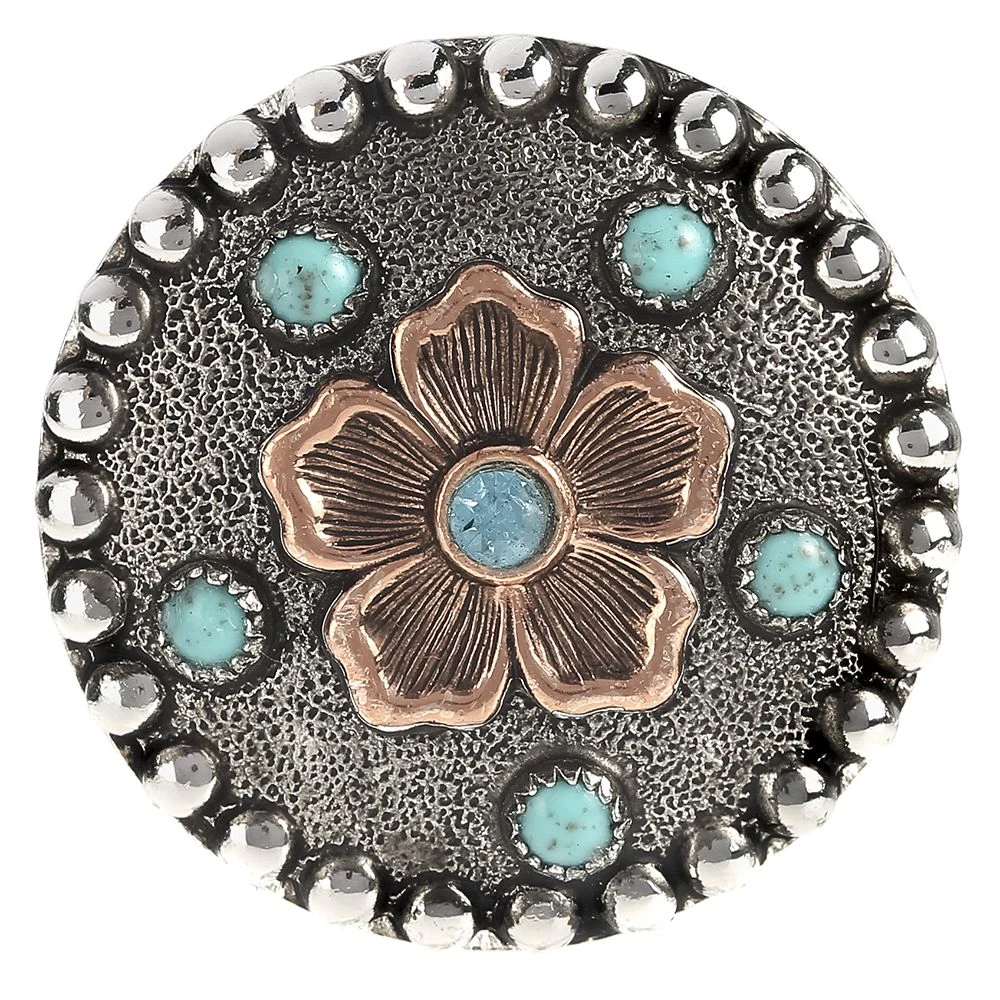 Augus Silversmiths Llc Copper Flower With Turquoise Stone And Crystal 1 1/2 Inch Concho