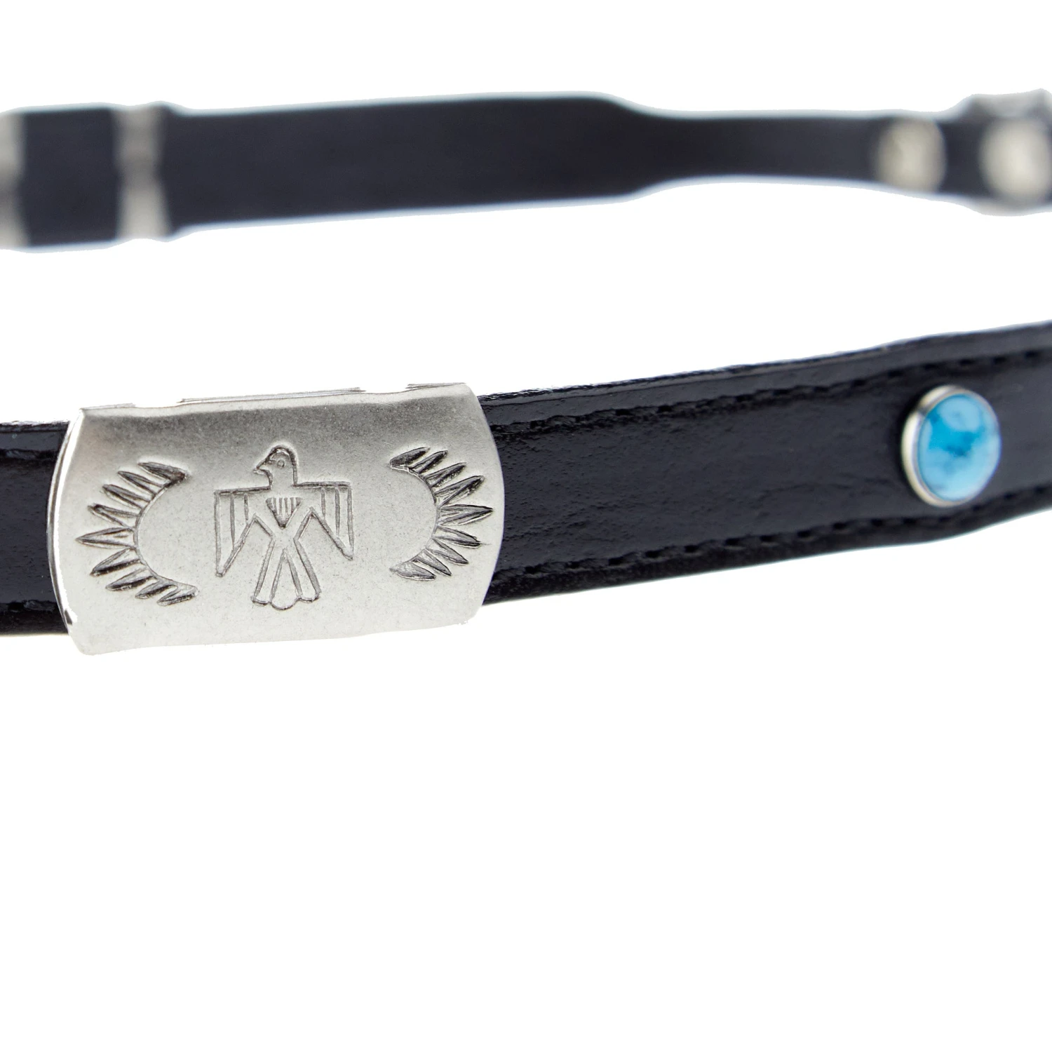 Austin Accent Inc. Black Leather Hat Band With Tbird And Turquoise Accent - Image 2