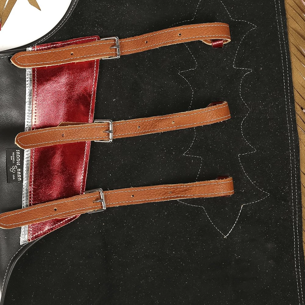Saddle Barn Tack Pro Rodeo Chap W/Black/Red Metallic - Image 3